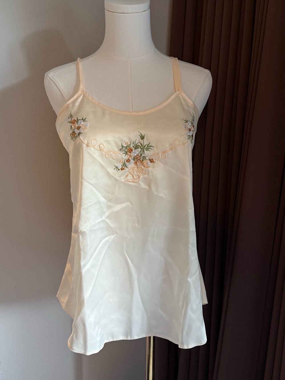Silk-Look Cream Embroidered Slip Dress with robe